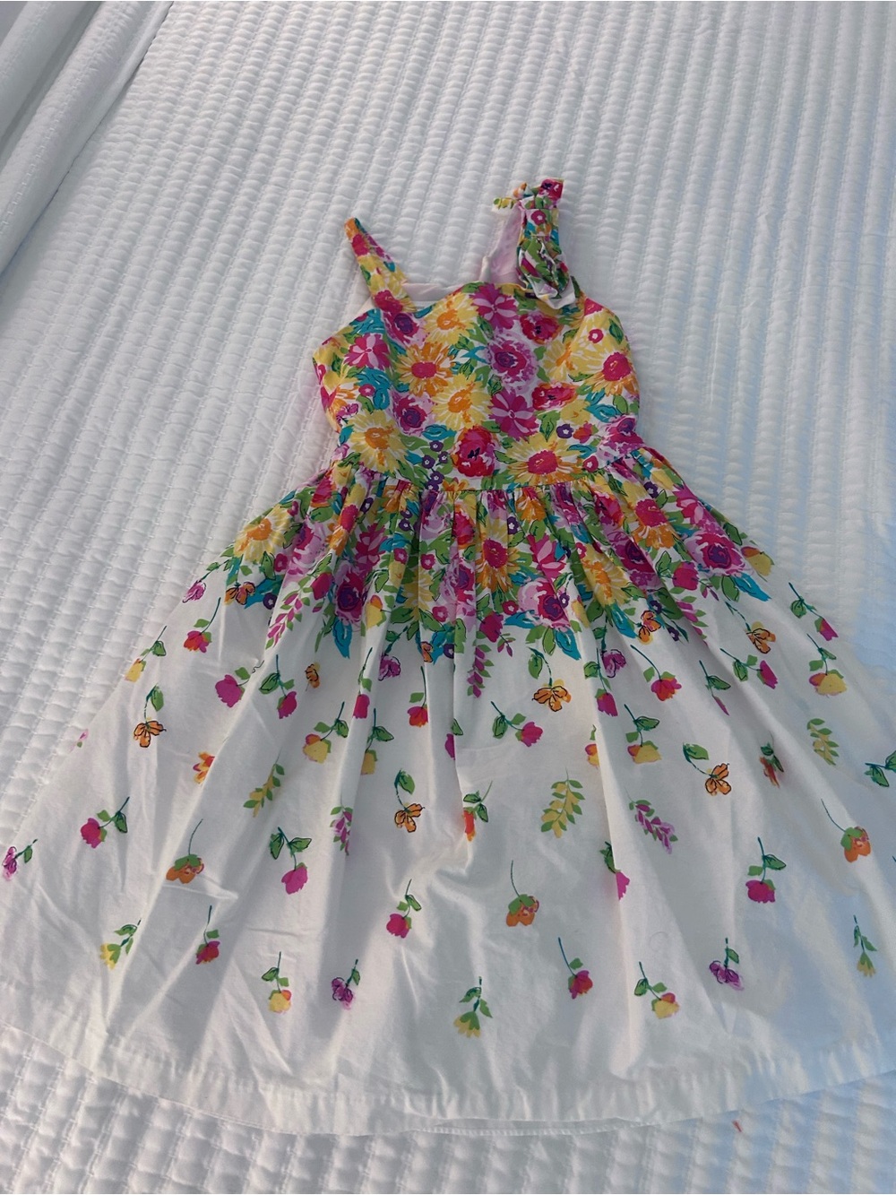 Bonnie Jean White Floral Sundress with Pink, Yellow & Green Accents   Size 10